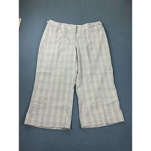 Lane Bryant Pants Womens 16 Gray Plaid Wide Leg Crop Cuffed Stretch Work Office